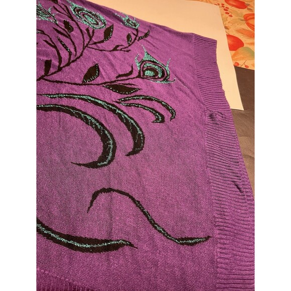 Paul Simon Peacock Poncho OS Purple Teal Artsy Boho Wearable Art - Picture 11 of 14